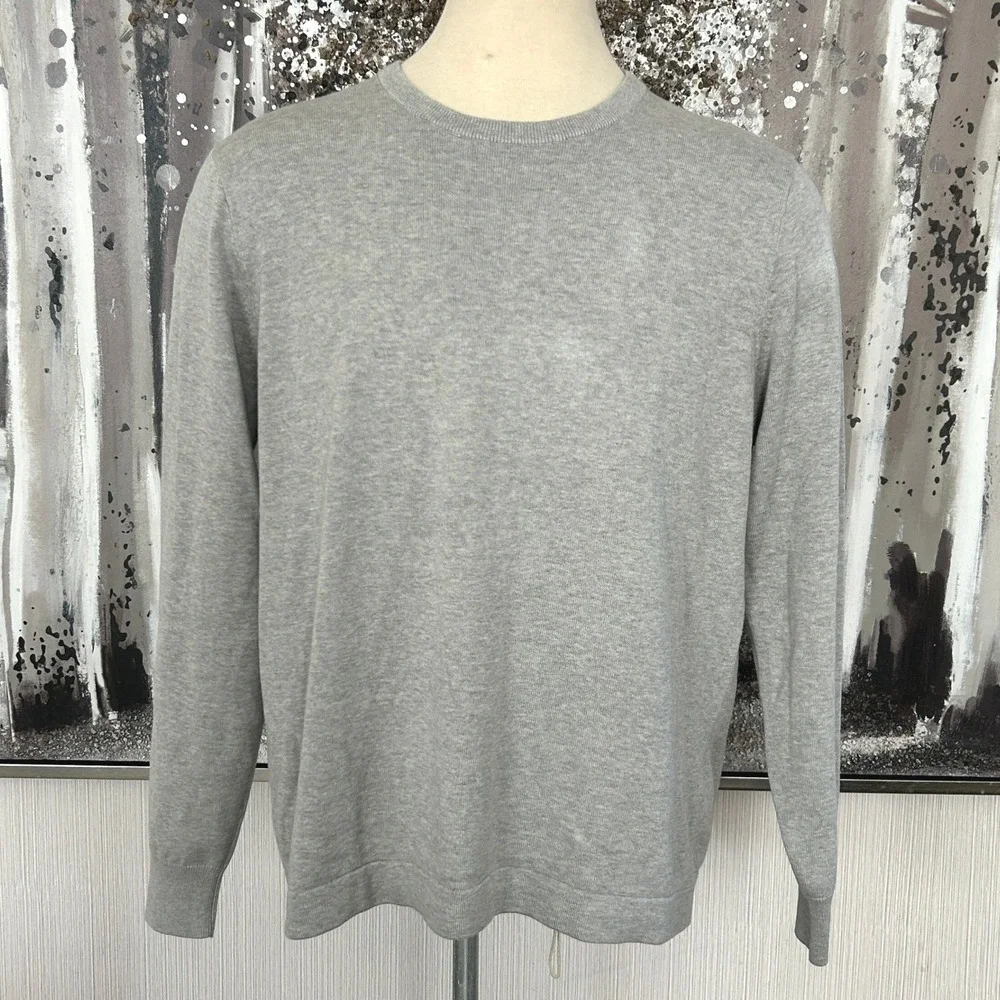 J.CREW Men's Heather Grey 100% Cotton Crew Neck Sweater-Tee - XL